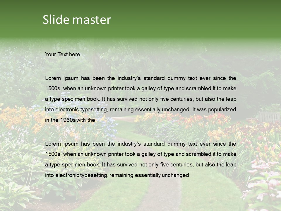 A Garden With Flowers And Trees In The Background PowerPoint Template