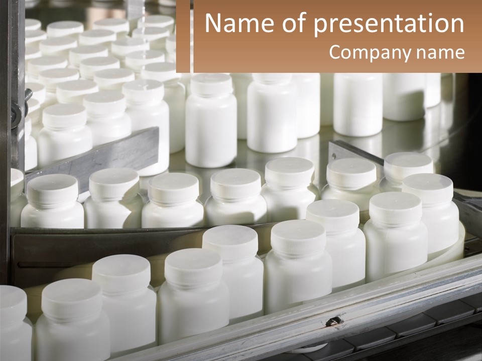 A Bunch Of White Jars Sitting On Top Of A Conveyor Belt PowerPoint Template
