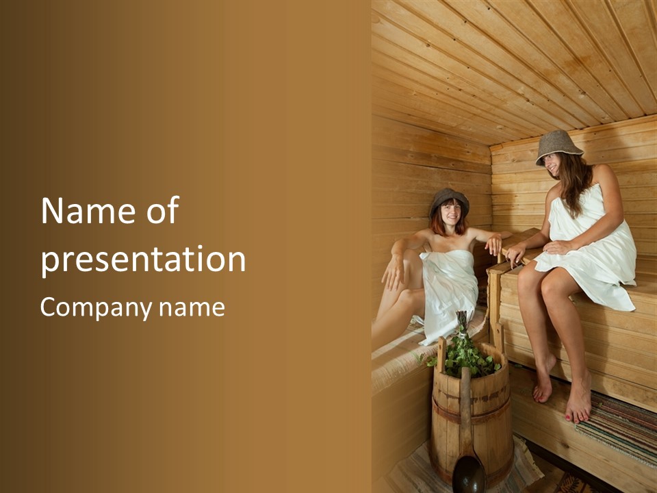 A Couple Of Women Sitting In A Sauna PowerPoint Template