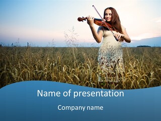 A Woman Playing Violin In A Field Of Wheat PowerPoint Template