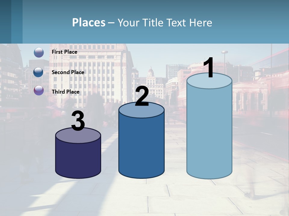 A Group Of People Walking Down A Sidewalk Next To Tall Buildings PowerPoint Template