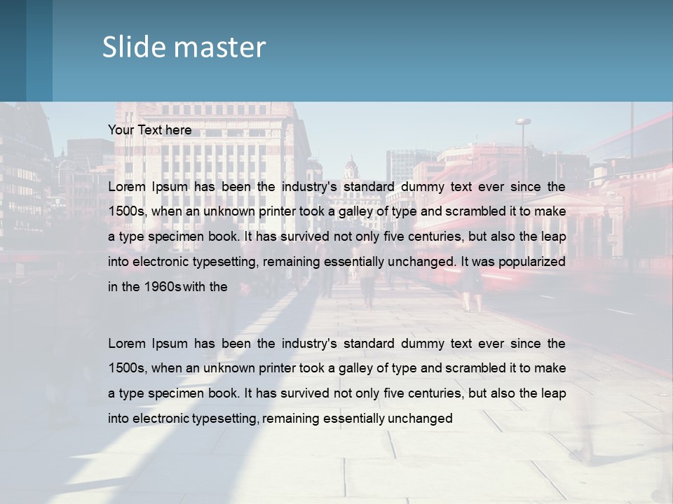 A Group Of People Walking Down A Sidewalk Next To Tall Buildings PowerPoint Template