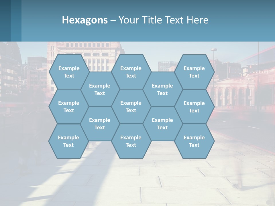 A Group Of People Walking Down A Sidewalk Next To Tall Buildings PowerPoint Template