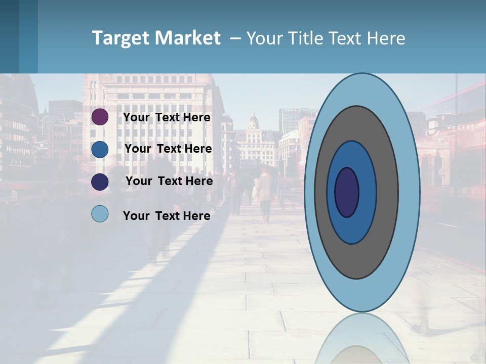 A Group Of People Walking Down A Sidewalk Next To Tall Buildings PowerPoint Template