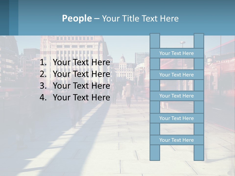 A Group Of People Walking Down A Sidewalk Next To Tall Buildings PowerPoint Template