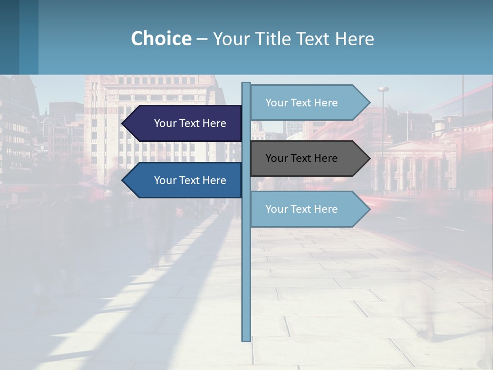 A Group Of People Walking Down A Sidewalk Next To Tall Buildings PowerPoint Template