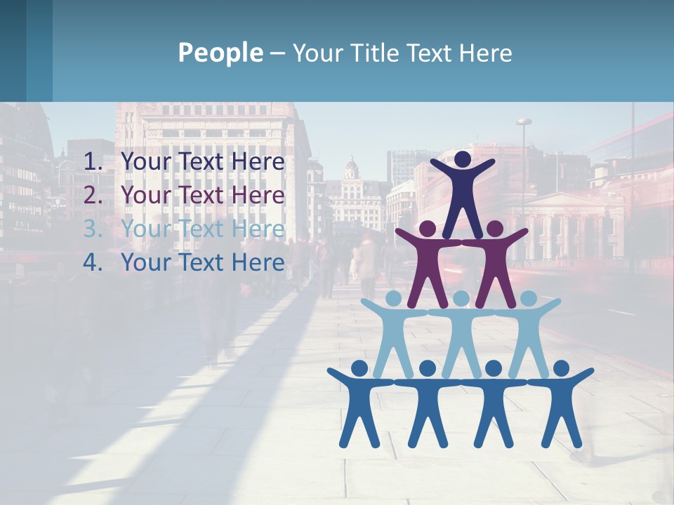 A Group Of People Walking Down A Sidewalk Next To Tall Buildings PowerPoint Template