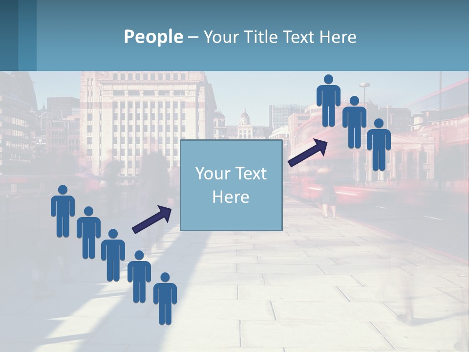 A Group Of People Walking Down A Sidewalk Next To Tall Buildings PowerPoint Template