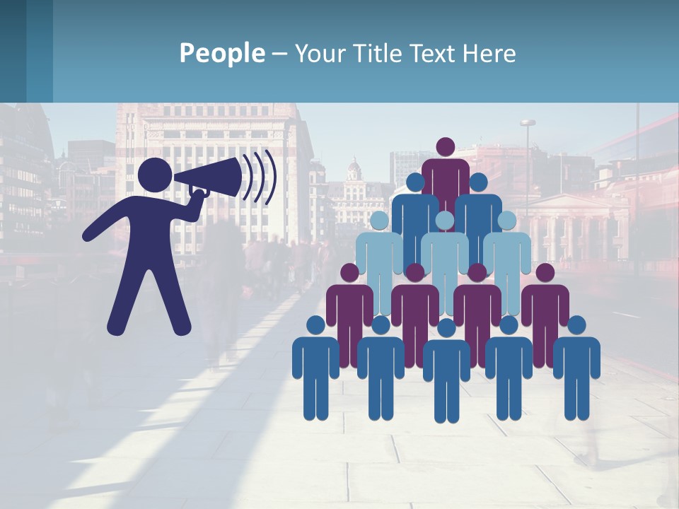 A Group Of People Walking Down A Sidewalk Next To Tall Buildings PowerPoint Template