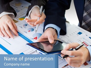 A Group Of People Sitting At A Table With A Tablet PowerPoint Template