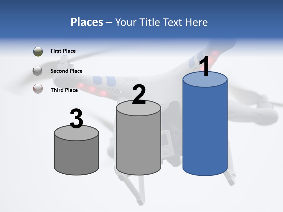 A White And Blue Remote Control Flying Through The Air PowerPoint Template