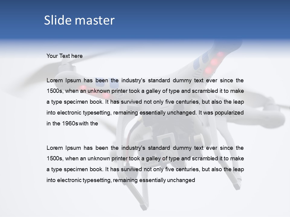 A White And Blue Remote Control Flying Through The Air PowerPoint Template