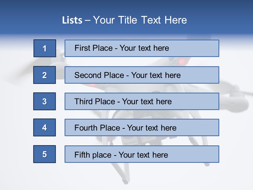 A White And Blue Remote Control Flying Through The Air PowerPoint Template