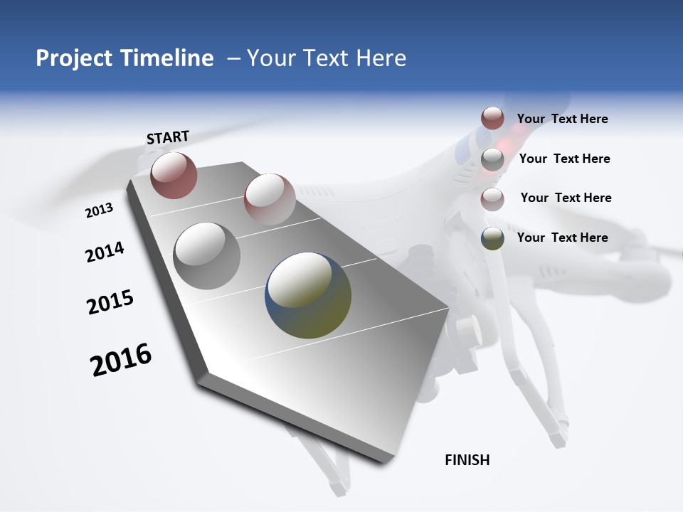 A White And Blue Remote Control Flying Through The Air PowerPoint Template