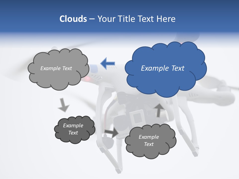 A White And Blue Remote Control Flying Through The Air PowerPoint Template