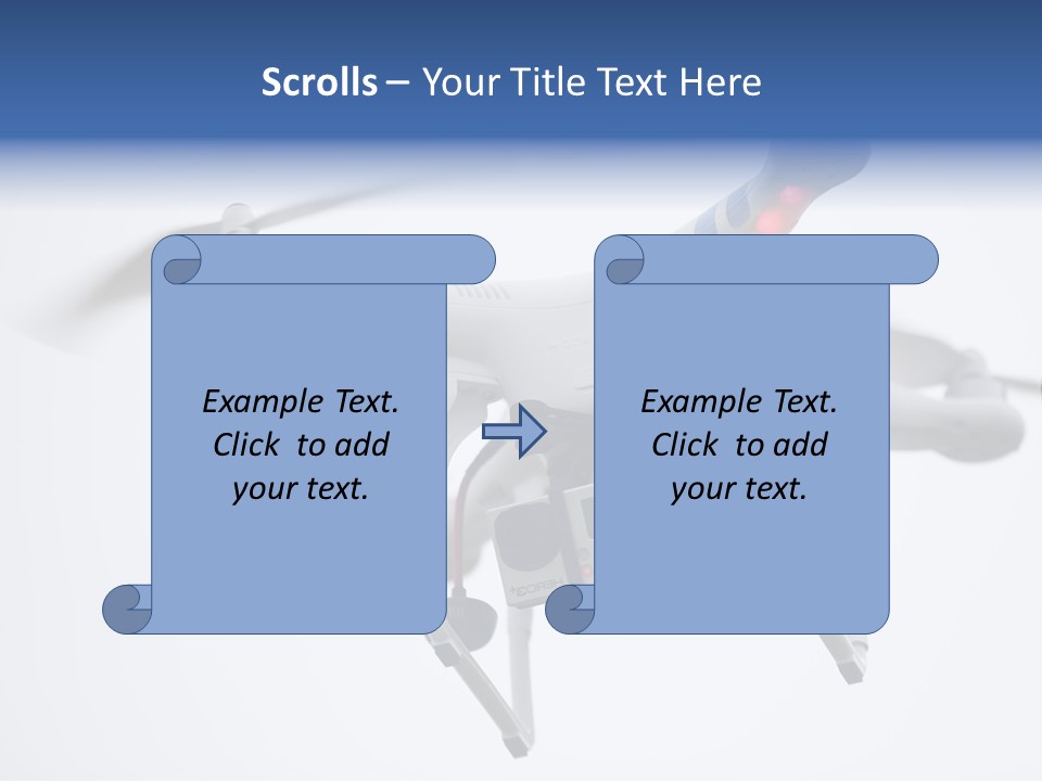 A White And Blue Remote Control Flying Through The Air PowerPoint Template
