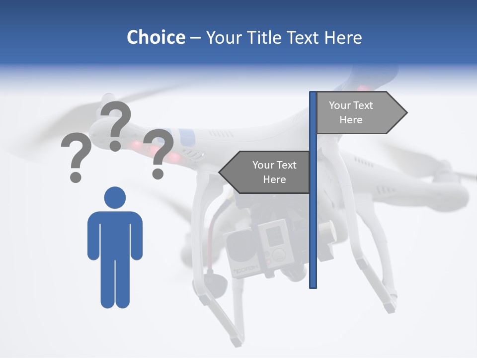 A White And Blue Remote Control Flying Through The Air PowerPoint Template