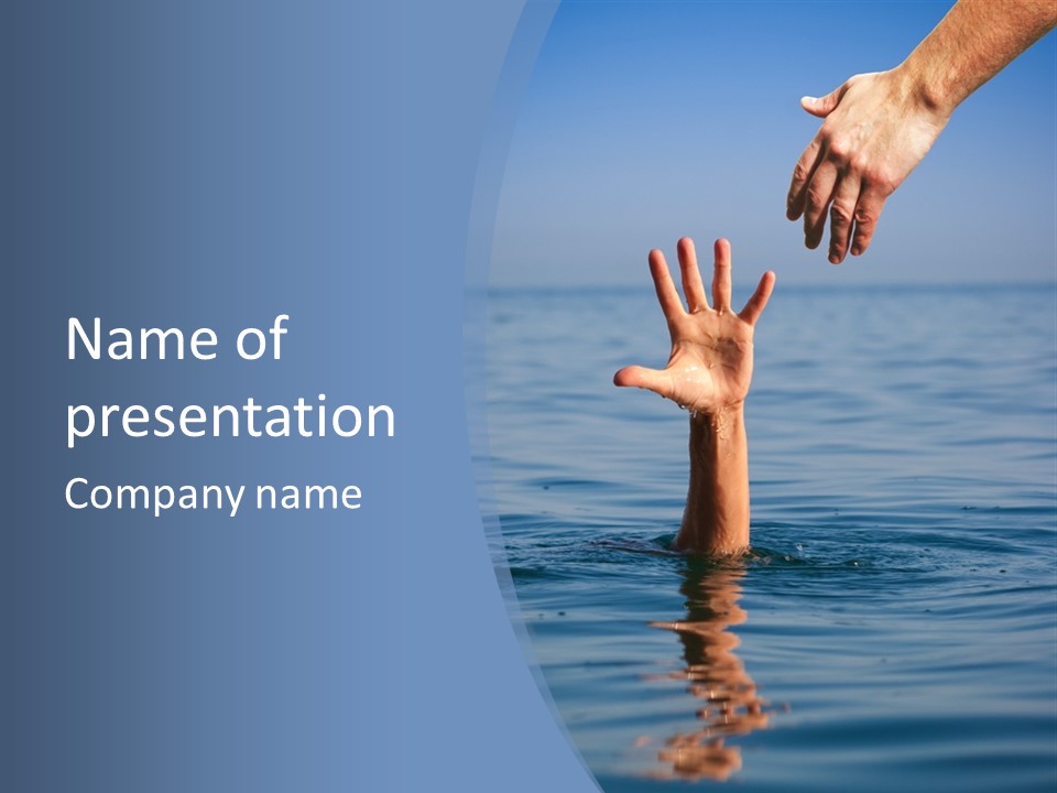 A Hand Reaching Out Of The Water To A Person's Hand PowerPoint Template