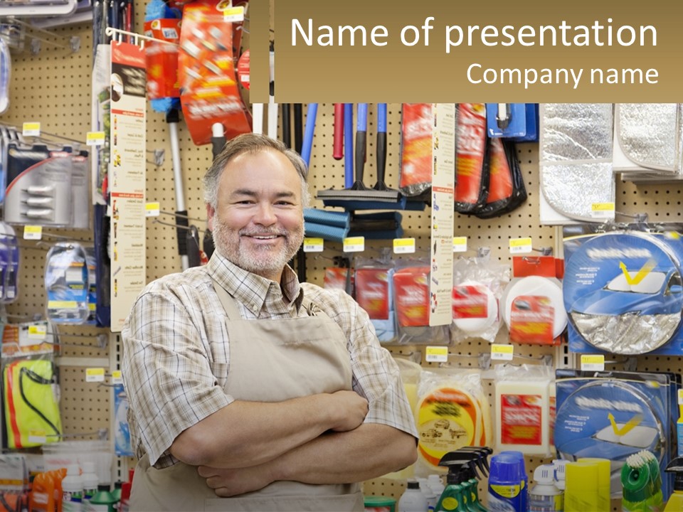 A Man Standing In Front Of A Store Display PowerPoint Template