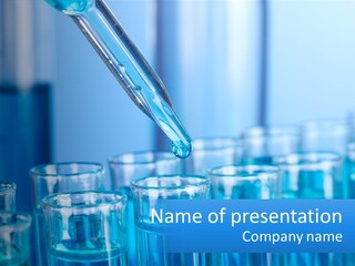 A Lab Filled With Test Tubes Filled With Blue Liquid PowerPoint Template