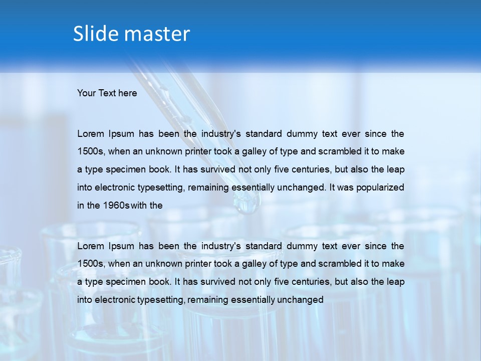 A Lab Filled With Test Tubes Filled With Blue Liquid PowerPoint Template