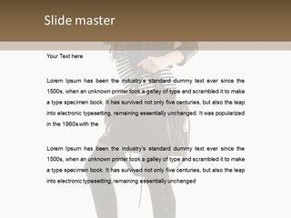 A Woman In A Black Leather Jacket Holding A Brown Purse PowerPoint Template