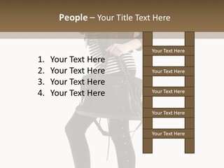 A Woman In A Black Leather Jacket Holding A Brown Purse PowerPoint Template