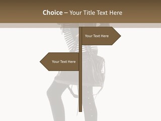 A Woman In A Black Leather Jacket Holding A Brown Purse PowerPoint Template