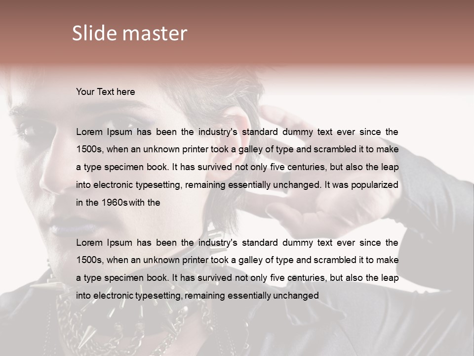 A Man With A Necklace On His Neck Is Holding His Hand Up To His Ear PowerPoint Template