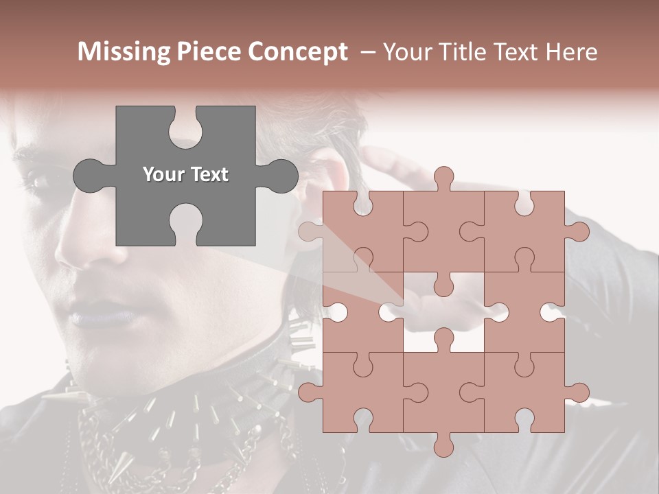 A Man With A Necklace On His Neck Is Holding His Hand Up To His Ear PowerPoint Template