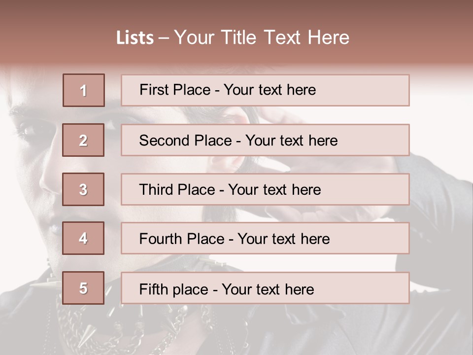 A Man With A Necklace On His Neck Is Holding His Hand Up To His Ear PowerPoint Template