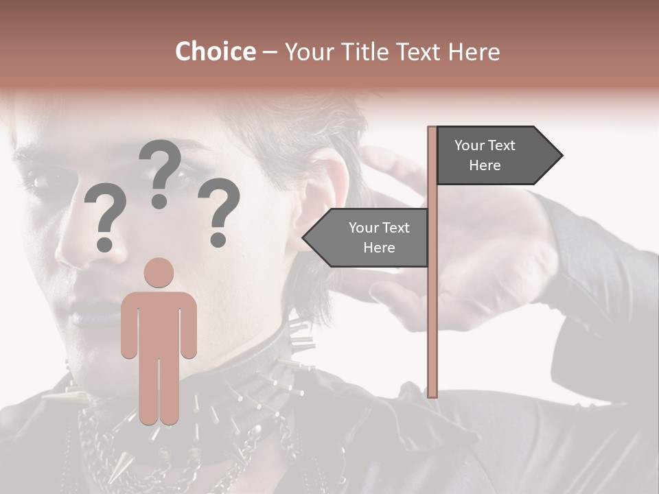 A Man With A Necklace On His Neck Is Holding His Hand Up To His Ear PowerPoint Template