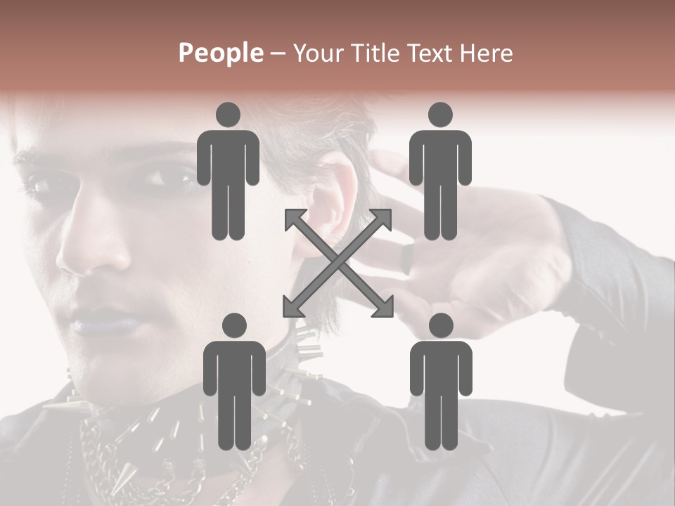 A Man With A Necklace On His Neck Is Holding His Hand Up To His Ear PowerPoint Template