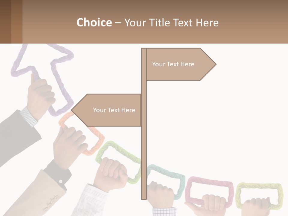 A Group Of People Holding Up A Sign With An Arrow PowerPoint Template