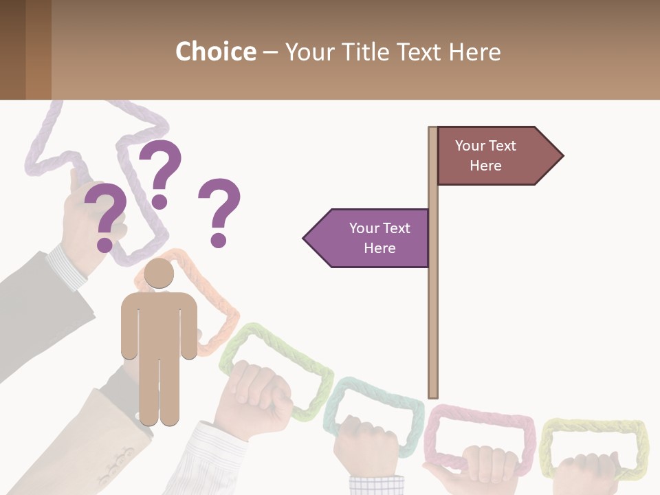 A Group Of People Holding Up A Sign With An Arrow PowerPoint Template