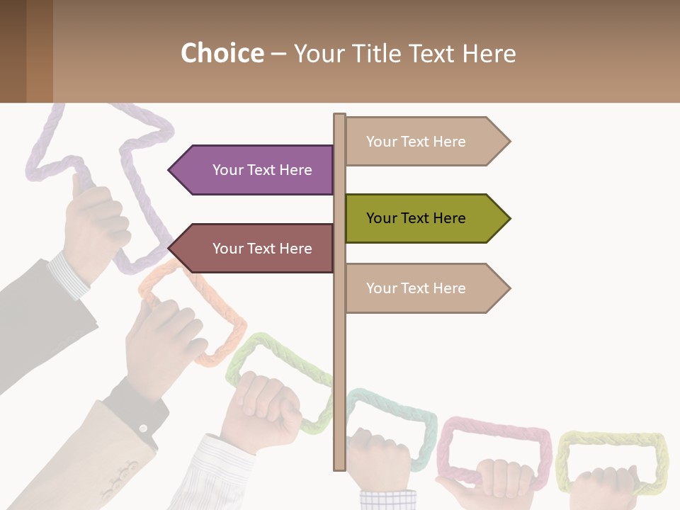 A Group Of People Holding Up A Sign With An Arrow PowerPoint Template