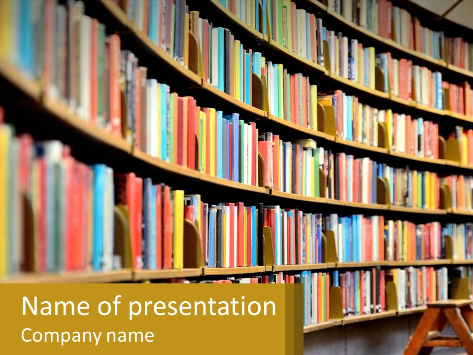 A Library Filled With Lots Of Books On Shelves PowerPoint Template