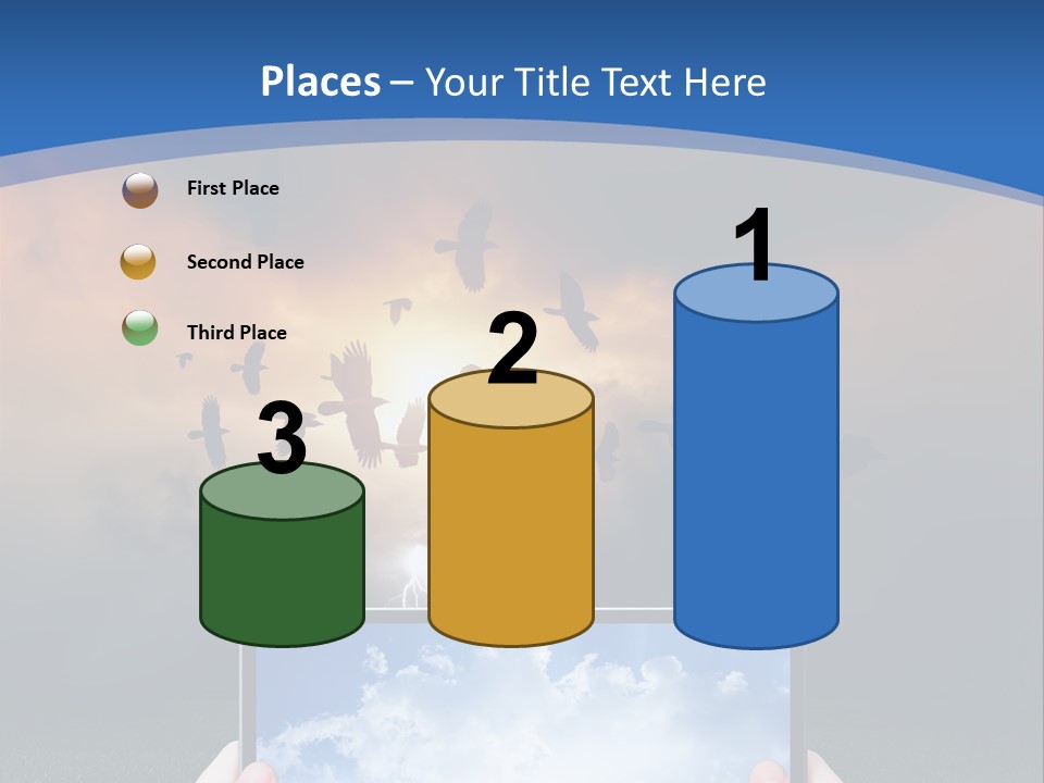 A Person Holding A Tablet With A Sky Background PowerPoint Template