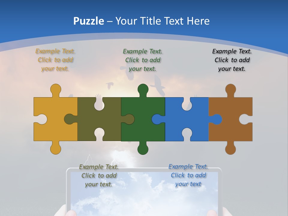 A Person Holding A Tablet With A Sky Background PowerPoint Template