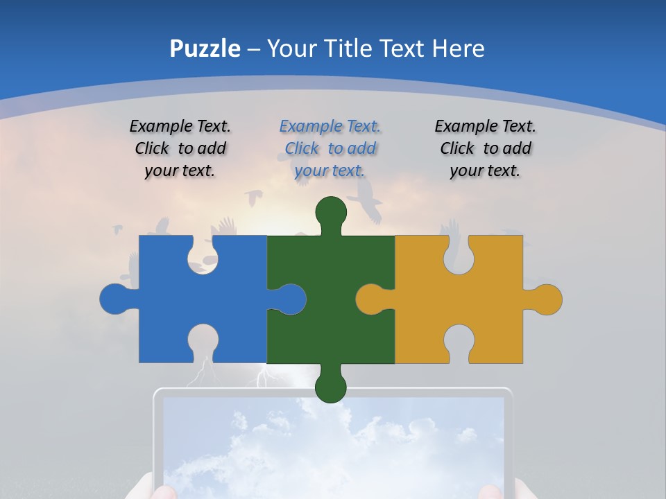 A Person Holding A Tablet With A Sky Background PowerPoint Template