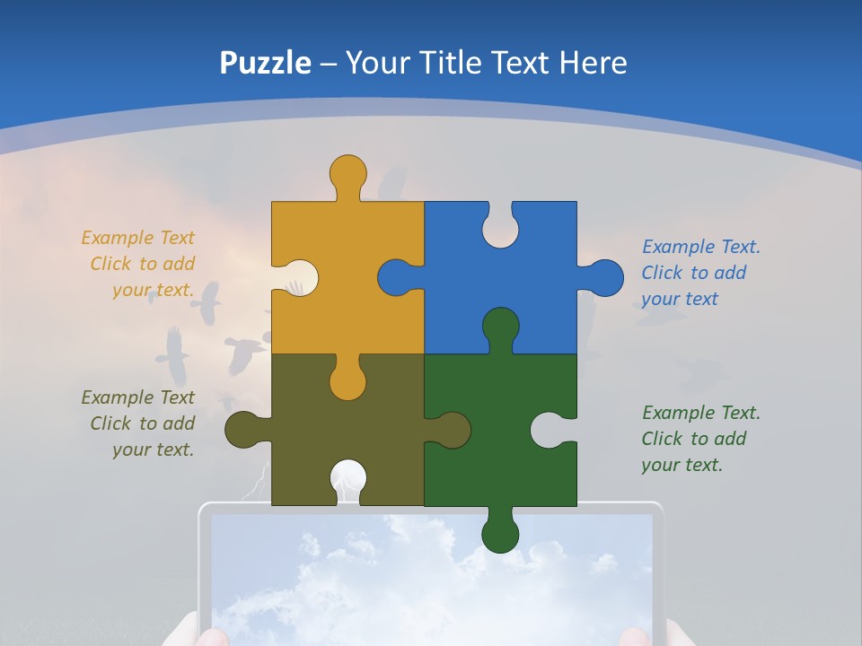 A Person Holding A Tablet With A Sky Background PowerPoint Template