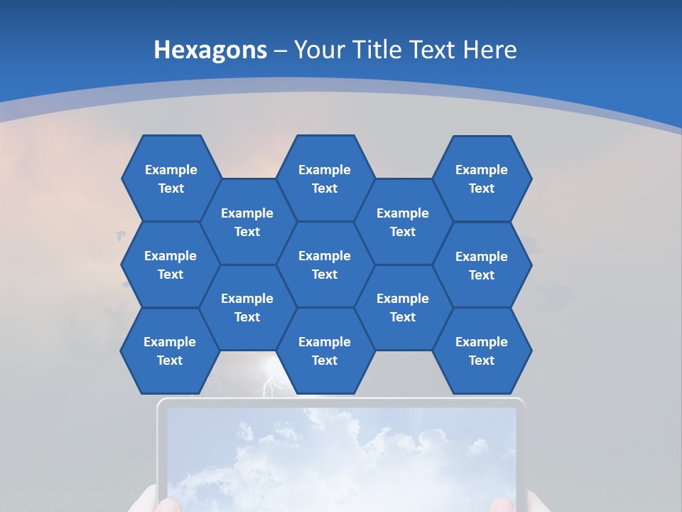 A Person Holding A Tablet With A Sky Background PowerPoint Template