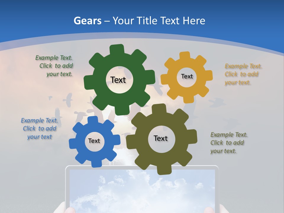 A Person Holding A Tablet With A Sky Background PowerPoint Template