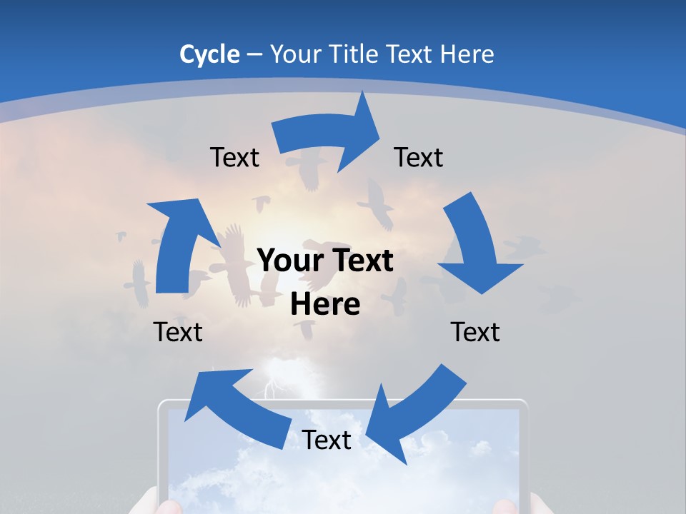 A Person Holding A Tablet With A Sky Background PowerPoint Template