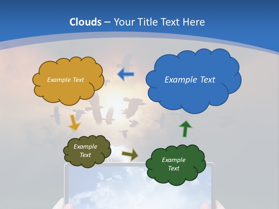 A Person Holding A Tablet With A Sky Background PowerPoint Template