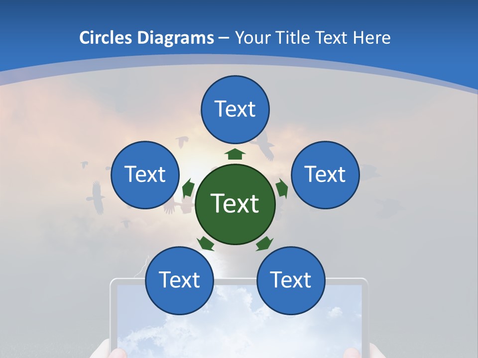 A Person Holding A Tablet With A Sky Background PowerPoint Template