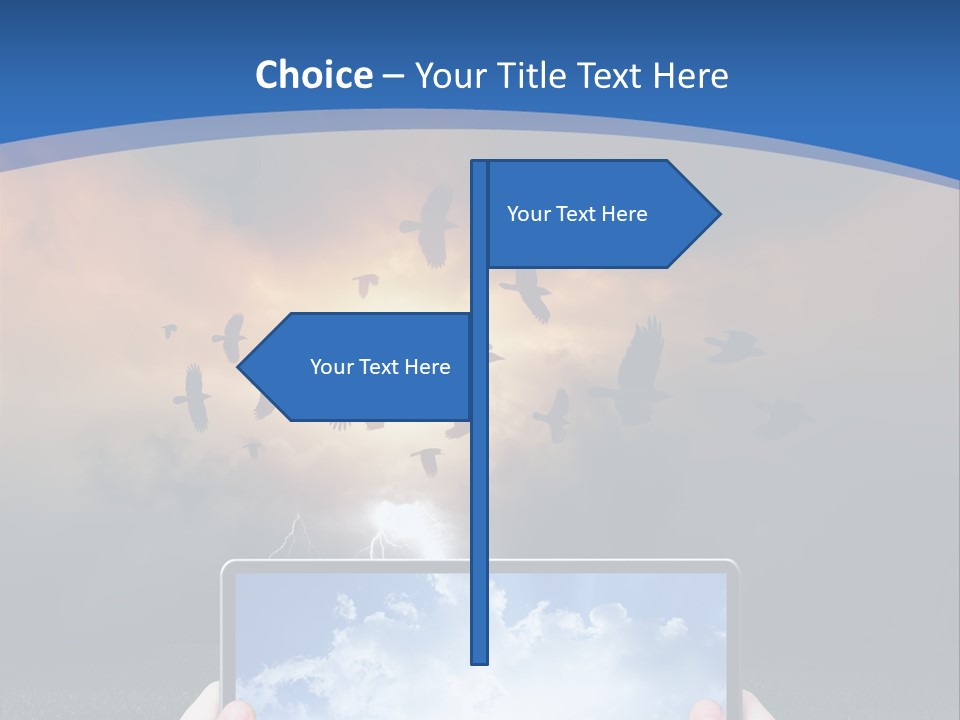 A Person Holding A Tablet With A Sky Background PowerPoint Template