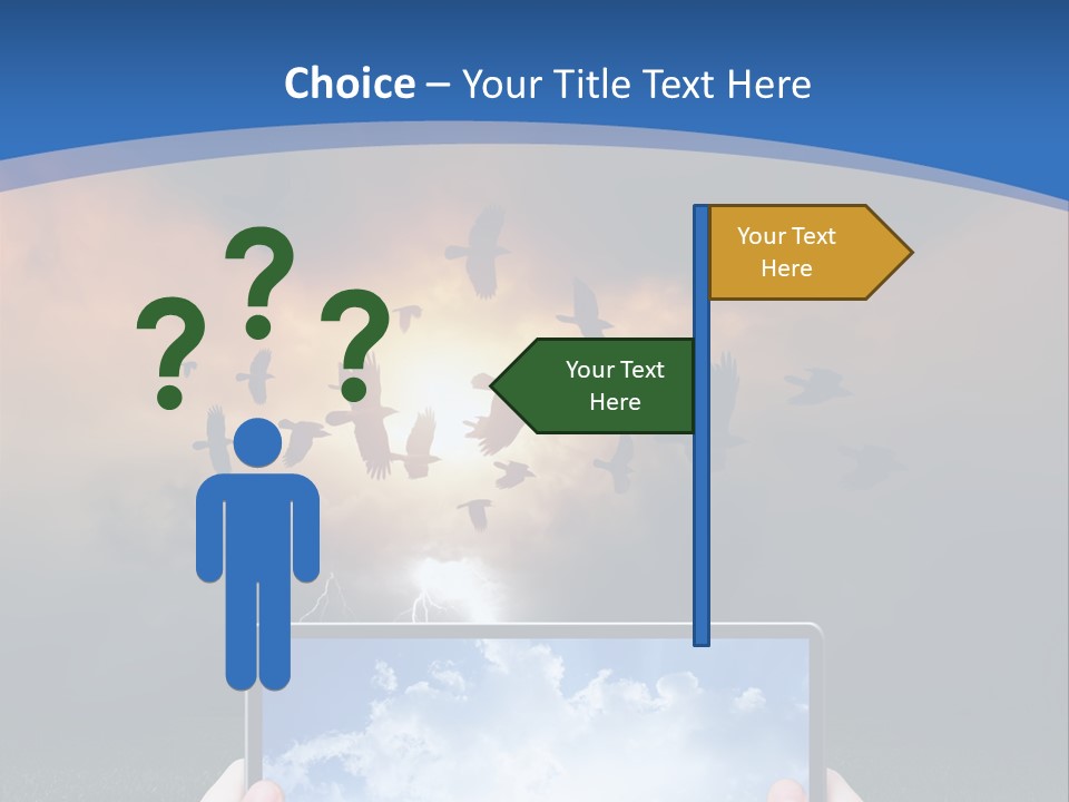 A Person Holding A Tablet With A Sky Background PowerPoint Template