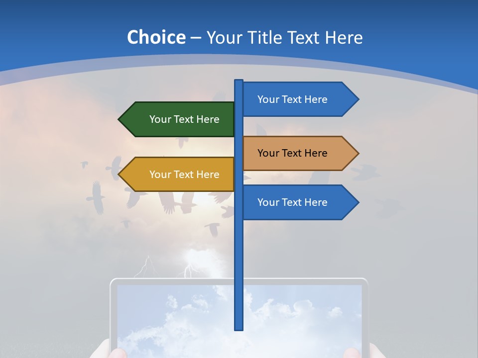 A Person Holding A Tablet With A Sky Background PowerPoint Template