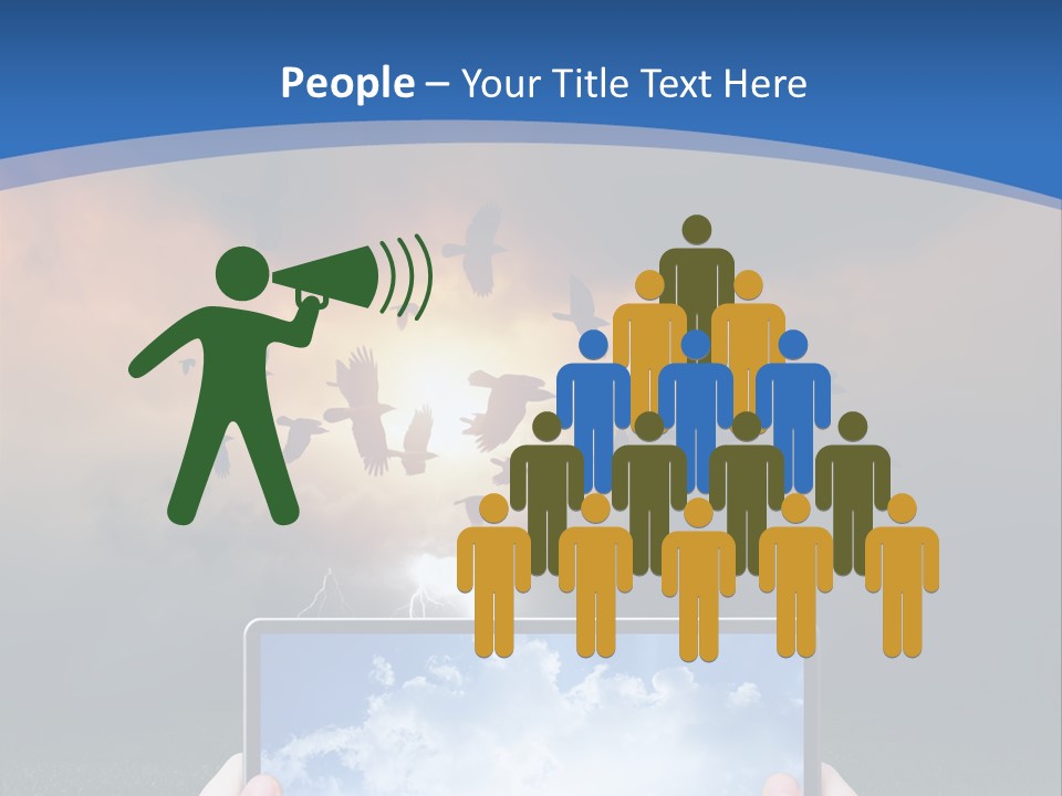 A Person Holding A Tablet With A Sky Background PowerPoint Template